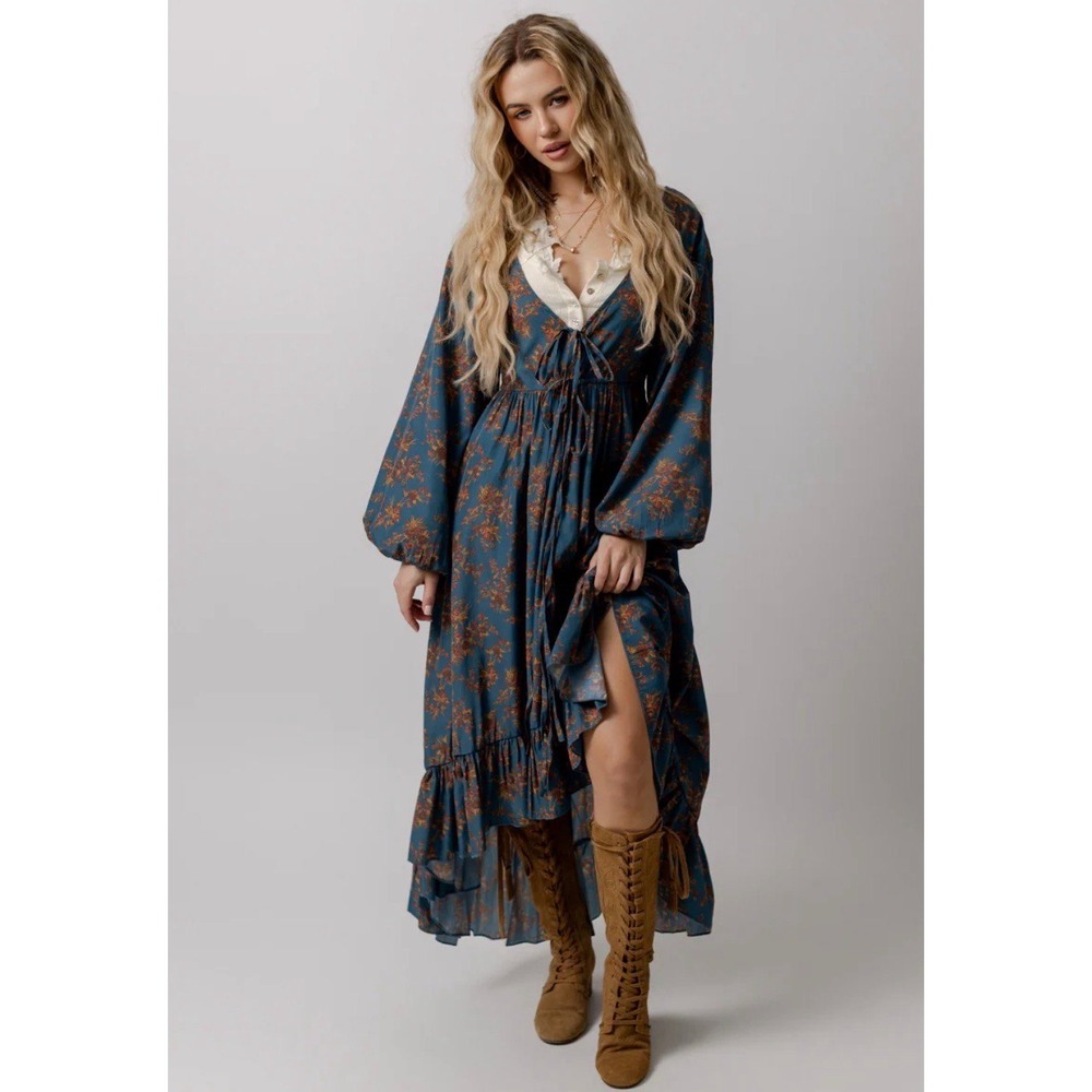 Joyfolie Beri Dress in Dark Chambray Floral size small